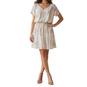 Express Womens V-Neck Elastic Waist Abstract Print Short Sleeve Mini Dress L